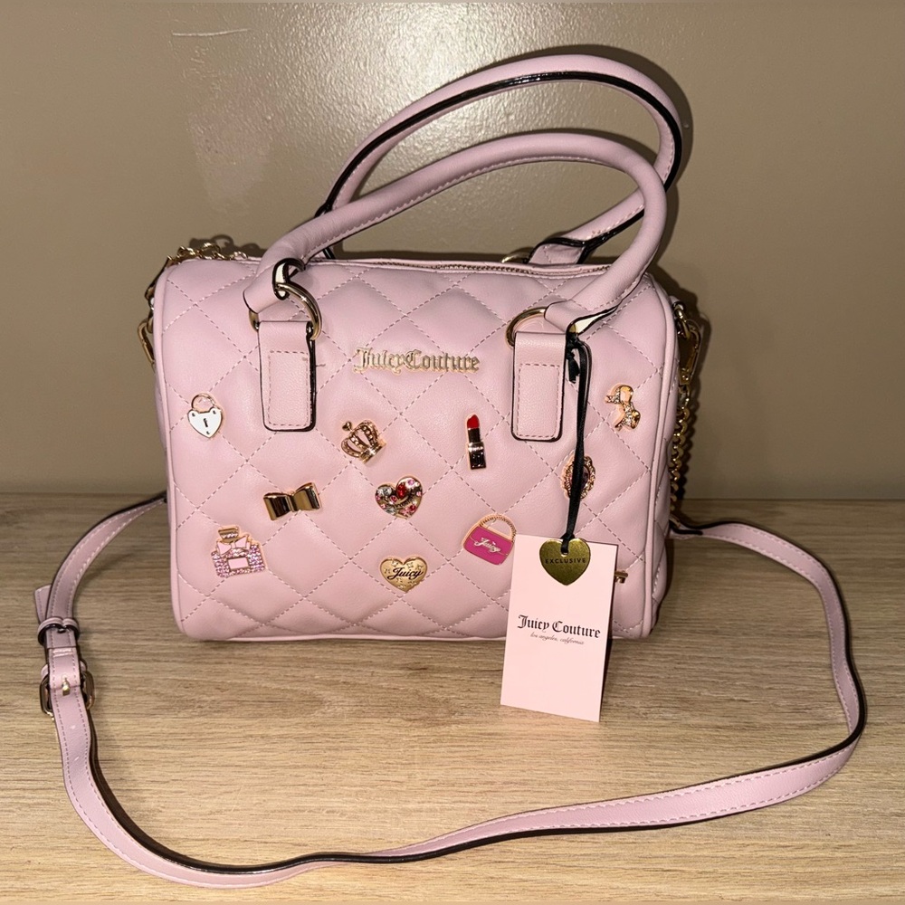 NWT Juicy Couture "Juicy Girl Only Satchel" Dusty Blush Pink Color Quilted Bag - Picture 13 of 13